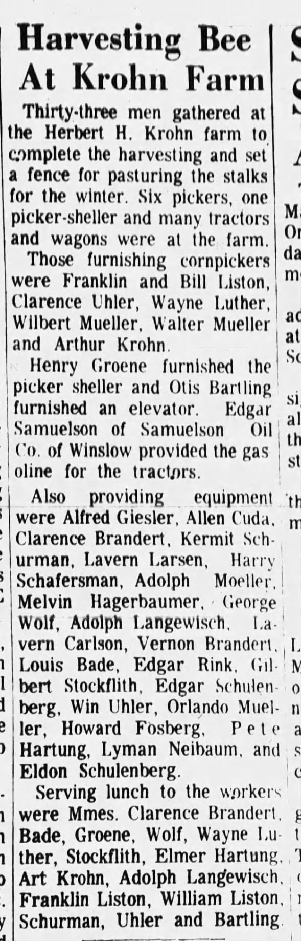 Fremont Tribune 12 Nov 1965 Herbert Krohn farm harvest help